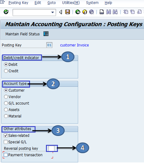 Define Posting Keys in SAP FICO