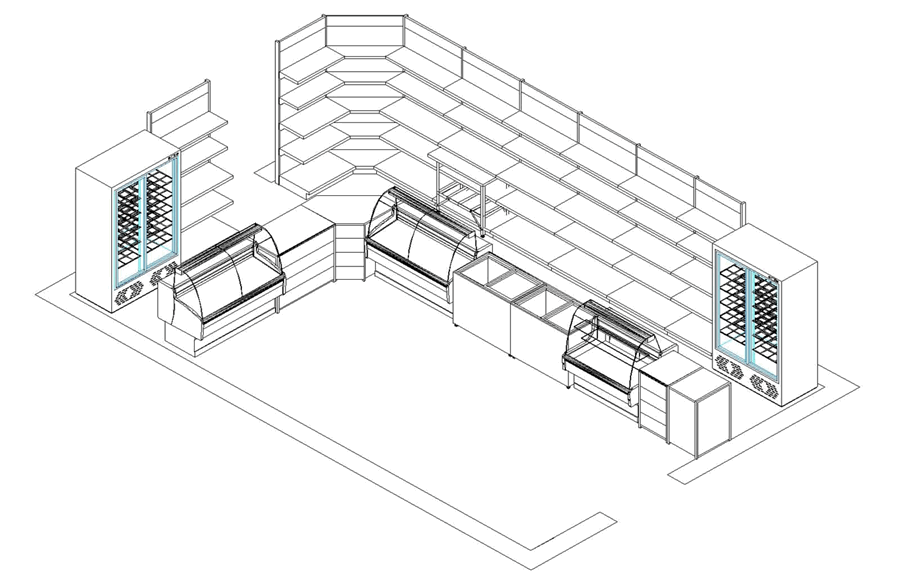 Дизайн проект продуктового магазина с расстановкой оборудования